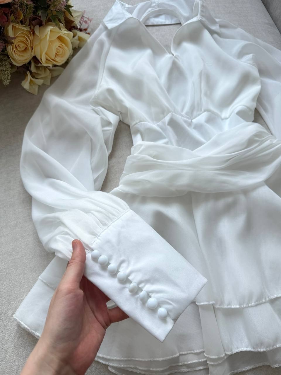 белое мини платье,прозрачная платье,стильные наряды,платье с пышным рукавом,платье стиль