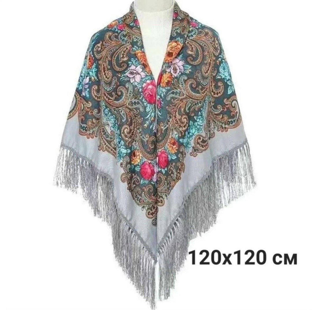 шаль большая квадратная,женский платок с бахромой,платок-шаль,шаль,платок цветной русский народный