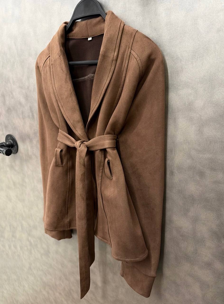 элегантная женская замшевая куртка с поясом,женская замшевая куртка baomyzhuo,женская куртка из замши шоколад,куртка из замши с длинными рукавами и коротким кроем,женская замшевая куртка chnmr