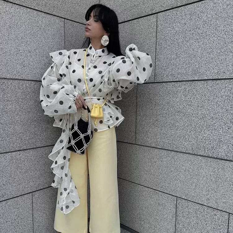 стильные наряды,элегантный стиль,одежда стильная,блузка нарядная офисная в горох yan&david