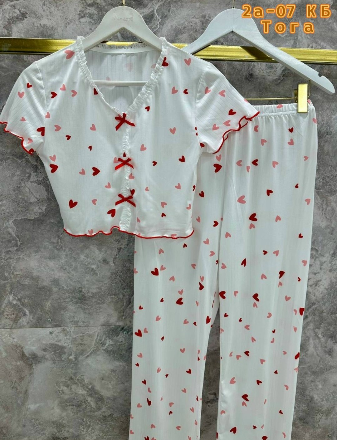 женские летние пижамы из полиэстера,женская пижама с принтом и бантиком,пижама со штанами с сердечком dorez,хлопковая пижама с принтом,женский пижамный комплект с принтом в виде сердечек и бантом