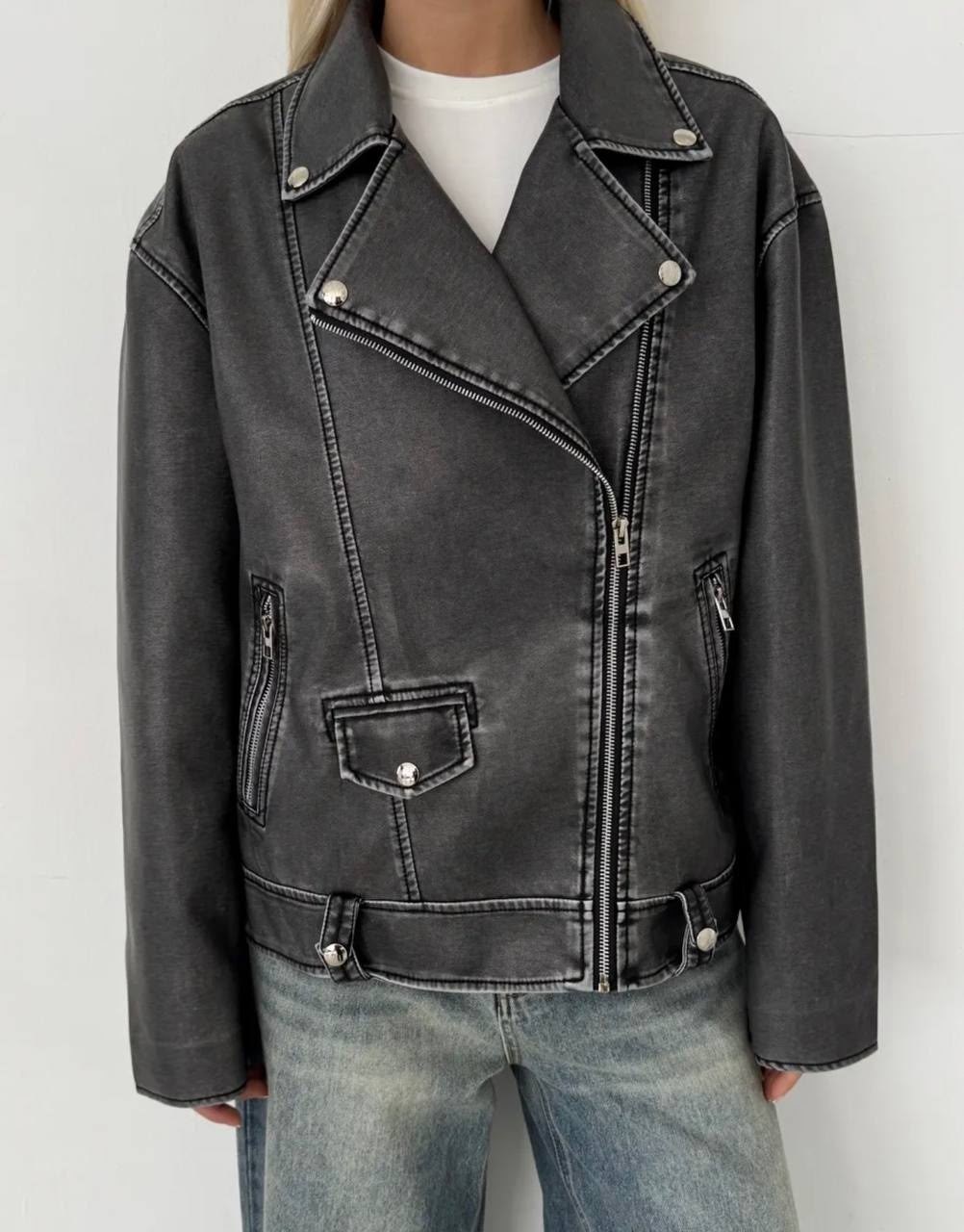 косуха винтажная куртка кожаная oversize серая monyken,косуха серая винтажная куртка кожаная оверсайз aftfbasic,косуха серая винтажная куртка кожаная оверсайз,женская кожаная куртка косуха оверсайз,ку