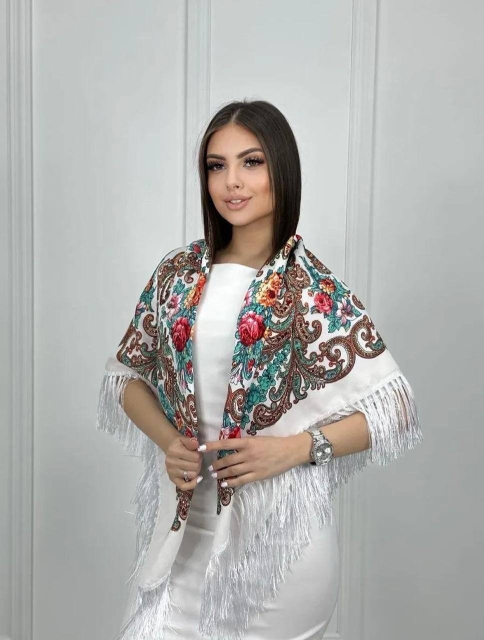 шаль большая квадратная,женский платок с бахромой,платок-шаль,шаль,платок цветной русский народный