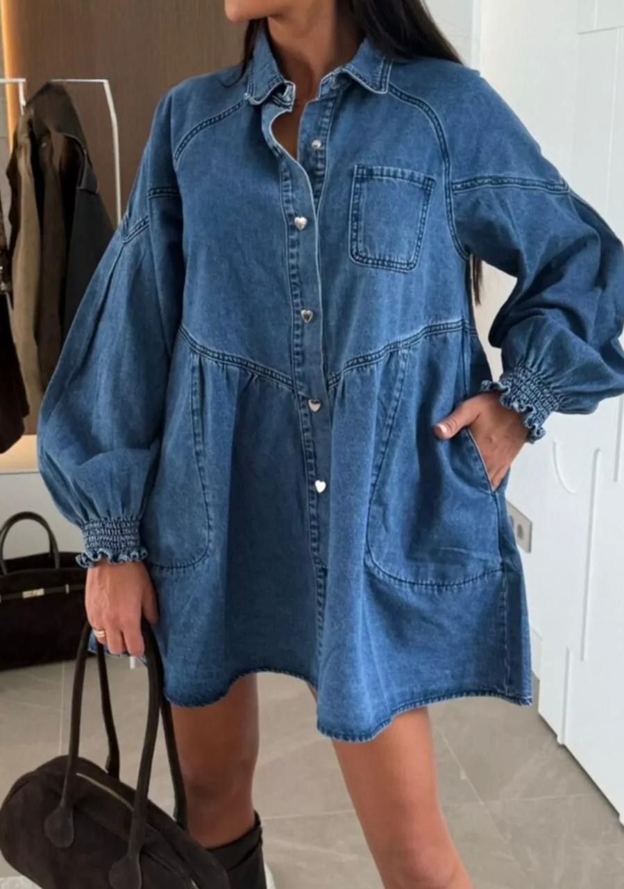 джинсовое платье,голубое джинсовое платье-рубашка с рукавом 3/4,женское джинсовое платье,женское джинсовое платье с длинным рукавом,vitoricci голубое джинсовое платье-рубашка с рукавом 3/4