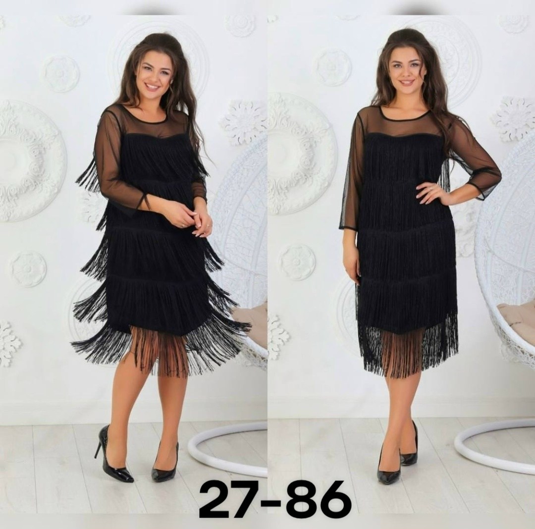 вечернее платье бахрома,платье с бахромой,платье с бахромой для полных,платье в размер ткань крепун декорировано бахромой,женское платье с бахромой
