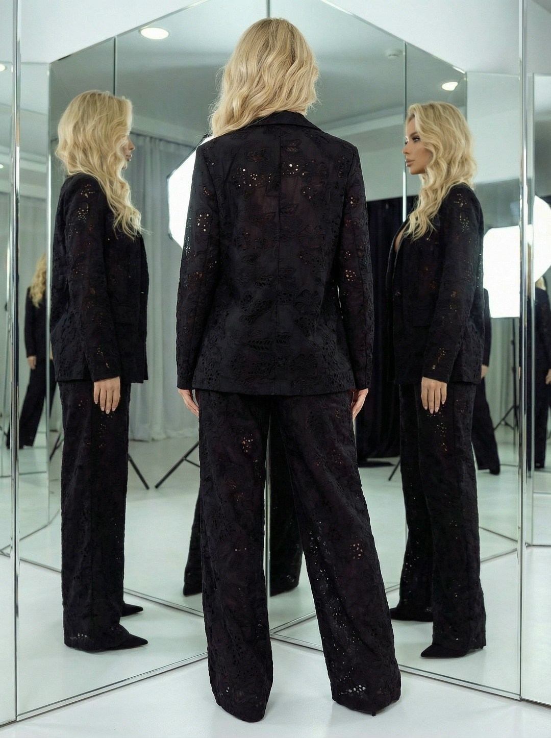 костюм брючный eola 2733 черный,черный нарядный комплект жакет и брюки из гипюра eola 2733 черный,брючный костюм,костюм брючный женский,женский брючный костюм pirs 4978