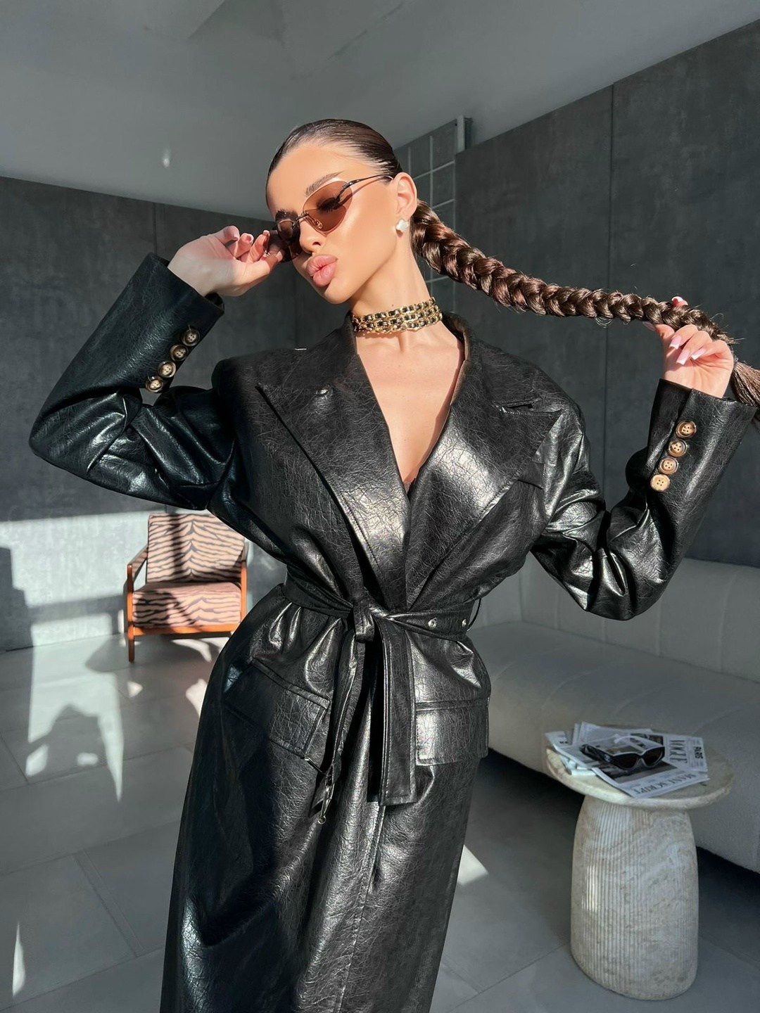 тренч плащ кожаный длинный simile instyle 332809250,кожаный плащ,кожаный плащ из натуральной кожи,тренч кожаный плащ,тренч плащ кожаный длинный simile instyle