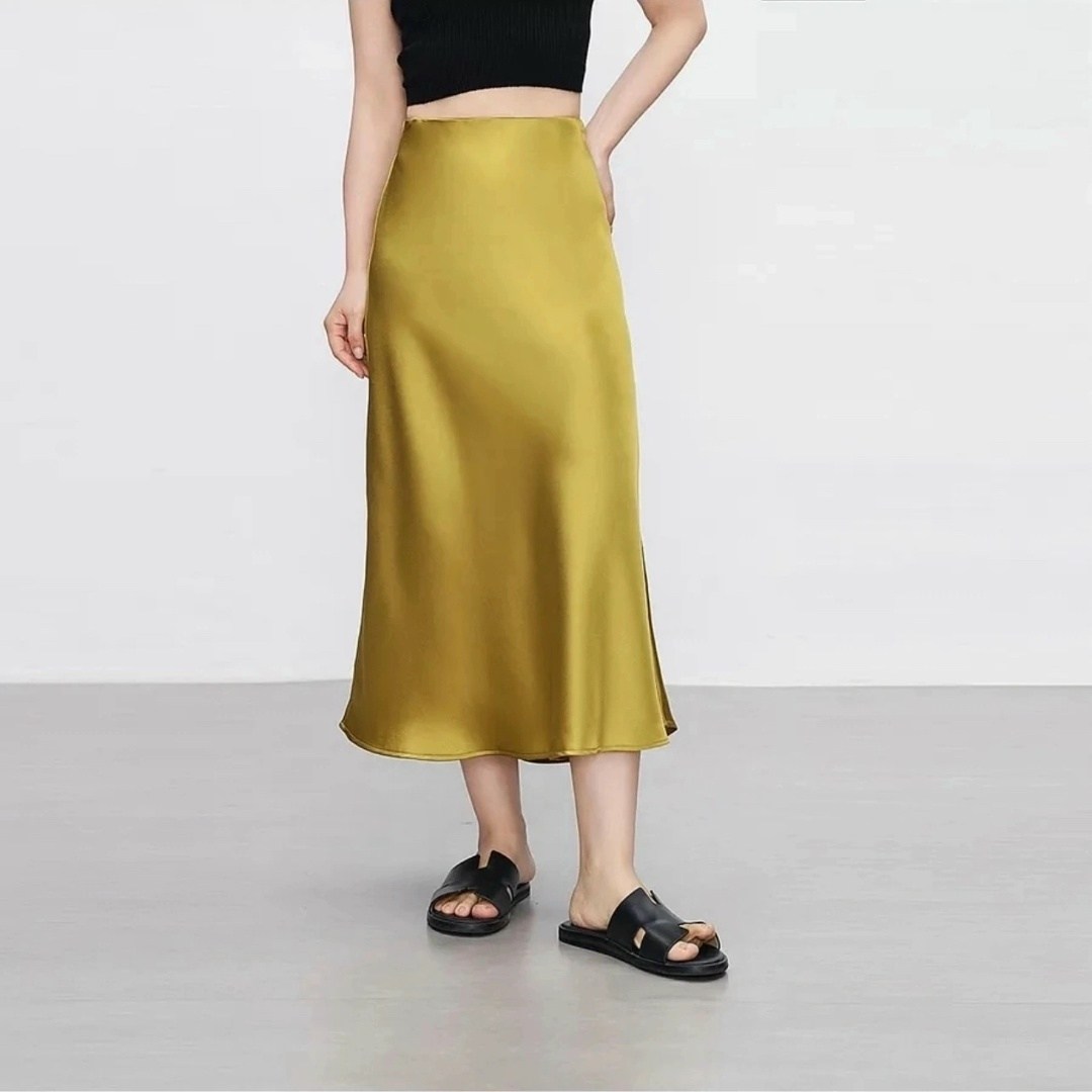 юбка атласная длинная горчичный,юбка атласная длинная горчичный 42-44/m,атласная юбка миди,юбка женская атласная с высокой посадкой,атласная юбка