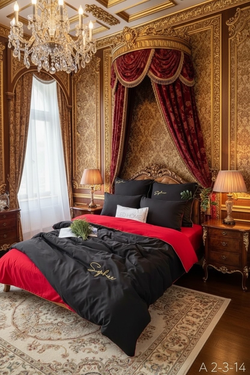 спальни дизайн,шикарная спальня,спальни,королевская спальня,роскошная спальня