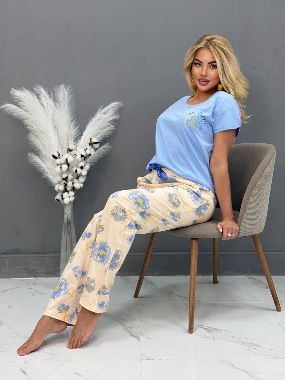 пижама женская,женская пижама с брюками,пижама домашний костюм,пижама голубая,пижама комплект