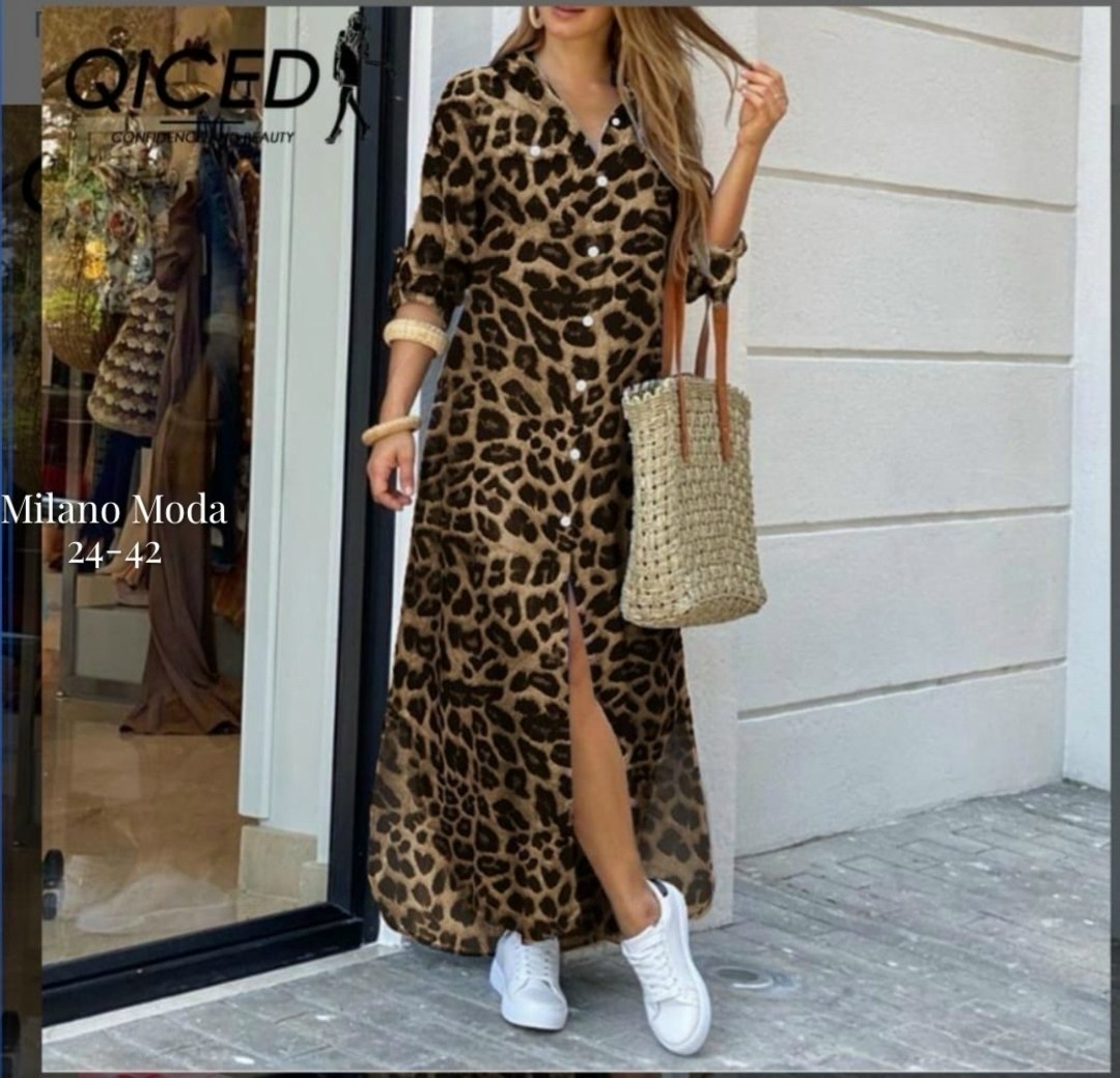 женское длинное платье с леопардовым принтом,длинное платье рубашка,платье рубашка с принтом,женские длинные платья,платье с леопардовым принтом