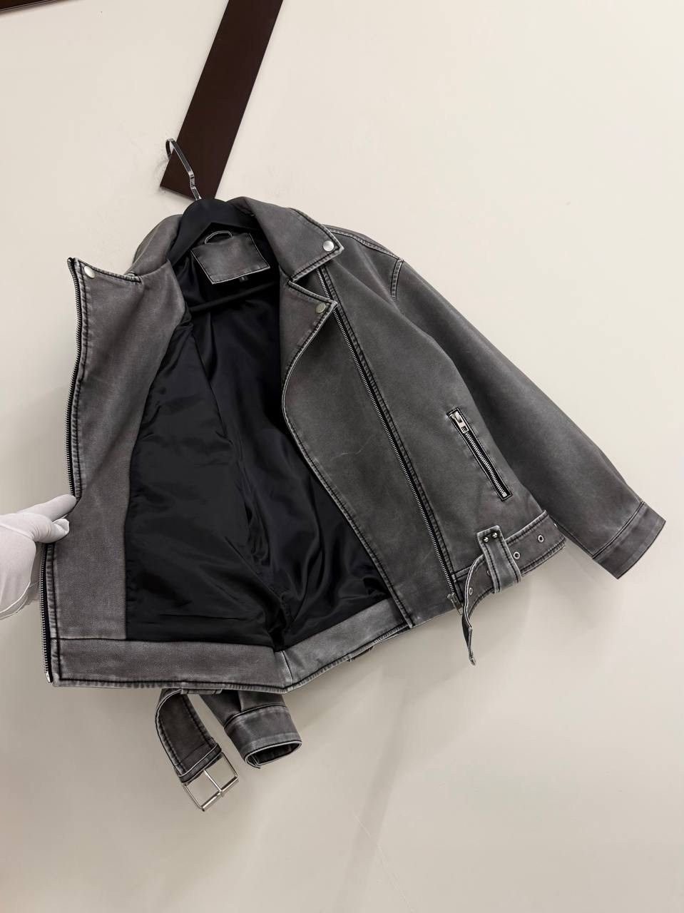 куртка ftlzz женская из искусственной кожи,куртка косуха,куртка кожаная,кожаная куртка косуха,косуха винтажная куртка кожаная oversize серая monyken
