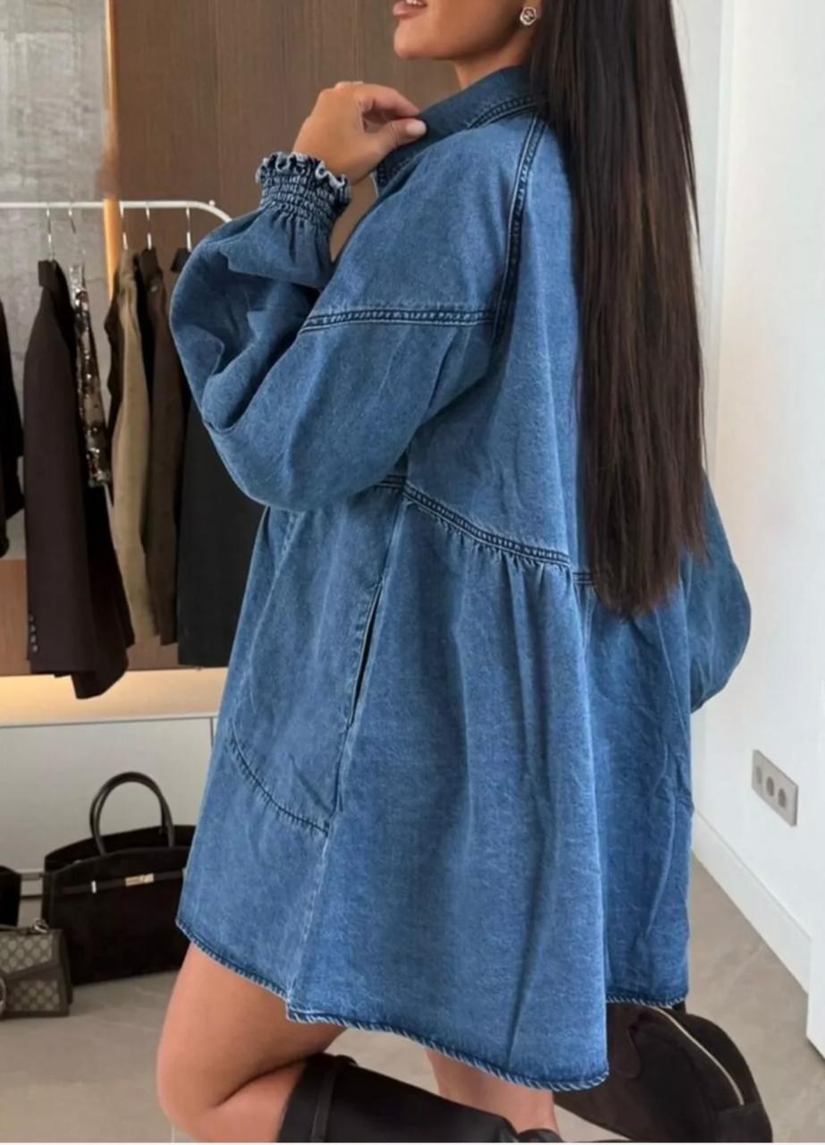 джинсовое платье,голубое джинсовое платье-рубашка с рукавом 3/4,женское джинсовое платье,женское джинсовое платье с длинным рукавом,vitoricci голубое джинсовое платье-рубашка с рукавом 3/4