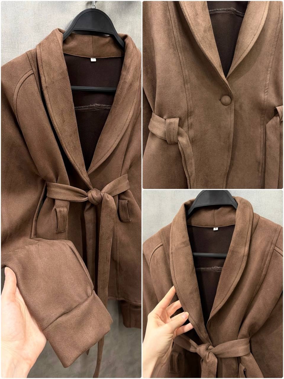 элегантная женская замшевая куртка с поясом,женская замшевая куртка baomyzhuo,женская куртка из замши шоколад,куртка из замши с длинными рукавами и коротким кроем,женская замшевая куртка chnmr