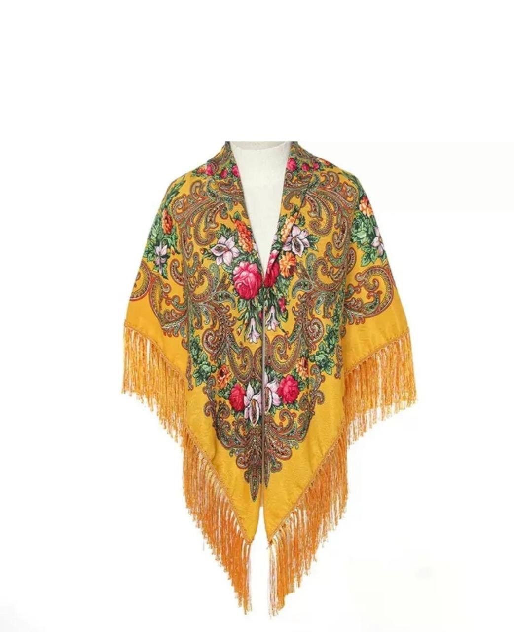 шаль большая квадратная,женский платок с бахромой,платок-шаль,шаль,платок цветной русский народный