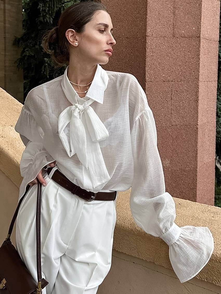элегантная блузка,элегантная рубашка,блузка с бантом,блузка с рюшами,белая женская рубашка