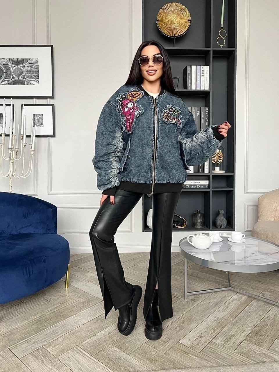 джинсовый бомбер женский likisha fashion,джинсовая куртка,куртка бомбер джинсовая,джинсовый бомбер,куртка женская бомбер