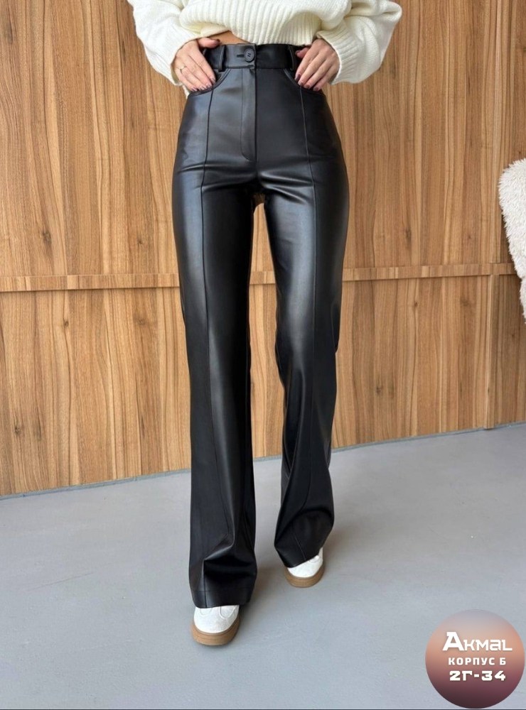 коричневые кожаные брюки mg1316 madmext,брюки кожаные,мода стиль,брюки стиль