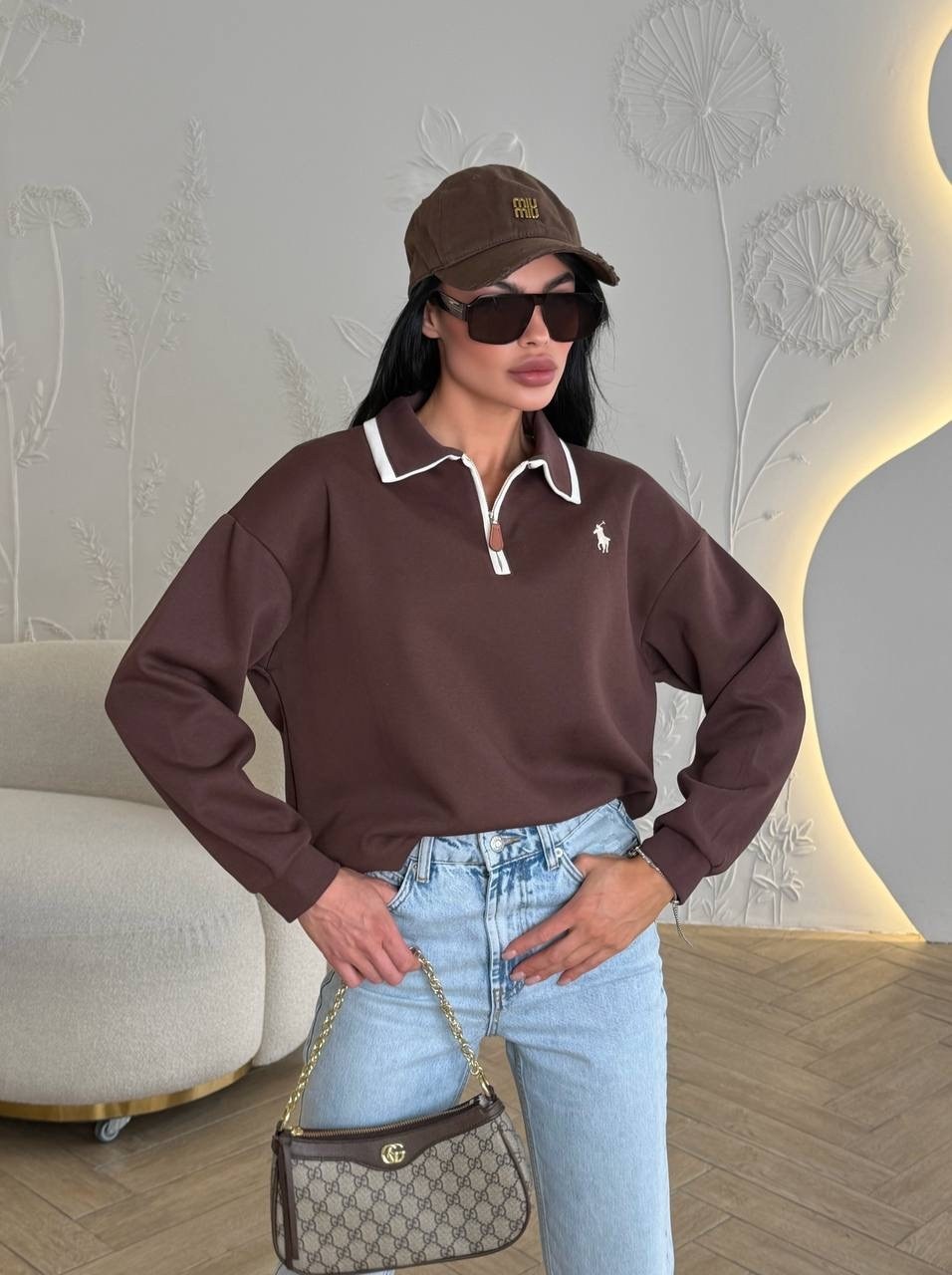 свитшот поло,свитшот поло женский,женская кофта,свитшот оверсайз,свитшот оверсайз поло