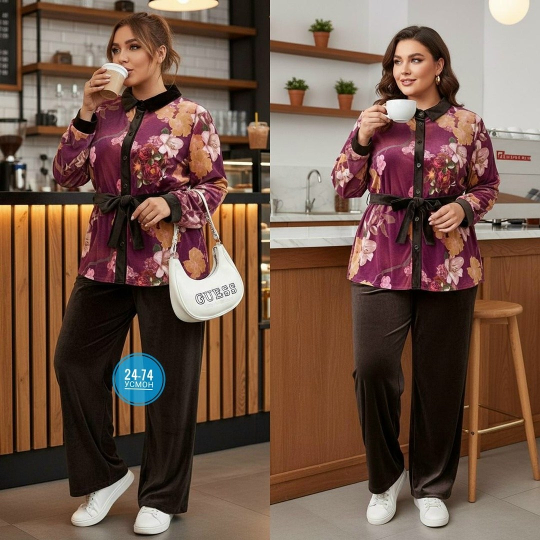 велюровый костюм брючный credo 209280473,велюровый костюм брючный credo,костюм классический,женский брючный костюм,женские костюмы больших размеров