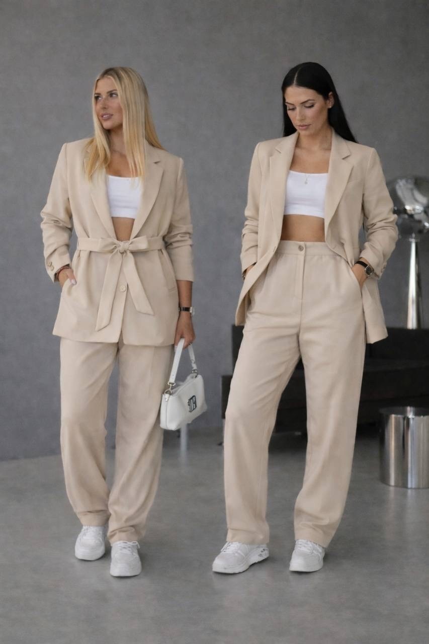 брючный костюм бежевый,бежевый костюм,брючный костюм,костюм erden брючный бежевый,костюм брючный двойка классический as&ta