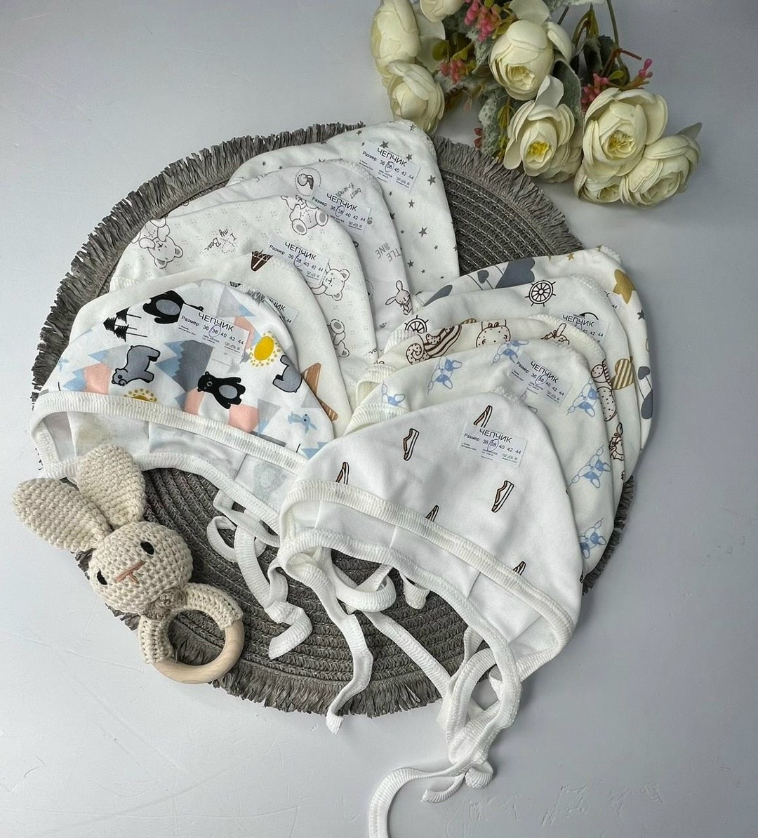 комплект чепчик,комплект чепчиков для новорожденного,чепчик для новорожденного,пеленка кокон на молнии с шапочкой amarobaby soft,комплект шапочек для новорожденного