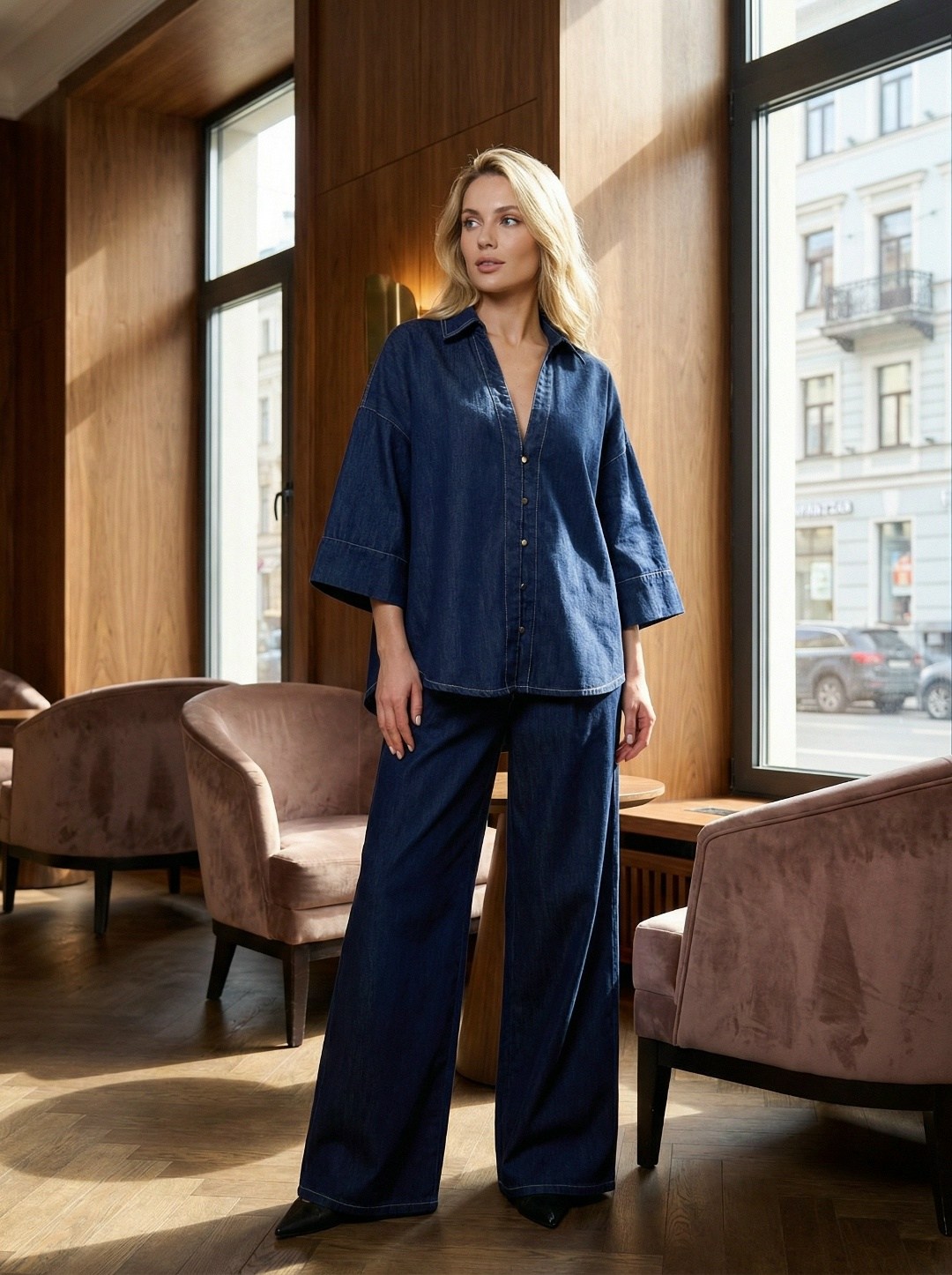 джинсы широкие,широкие брюки,костюм с брюками,брючный комплект