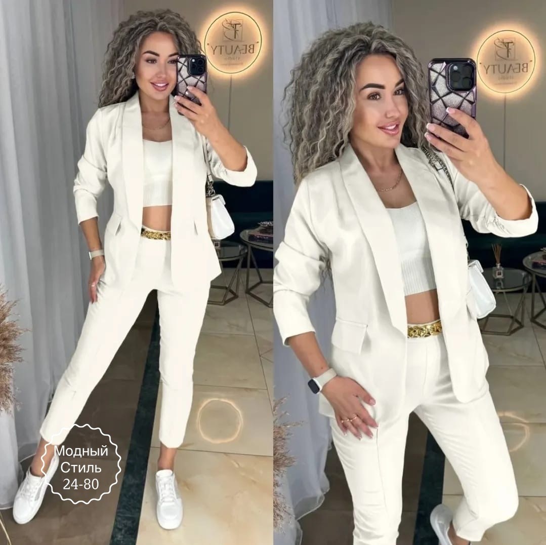 женский брючный костюм двойка,женский костюм двойка,костюм женский белый,брючный костюм,костюм белый брючный