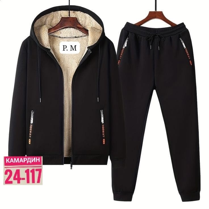 cпортивный костюм теплый,мужской утепленный флисовый спортивный костюм,мужской кашемировый комплект из 2 предметов толстовка с капюшоном и штаны зима 2026,спортивный костюм мужской зимний,спортивный к