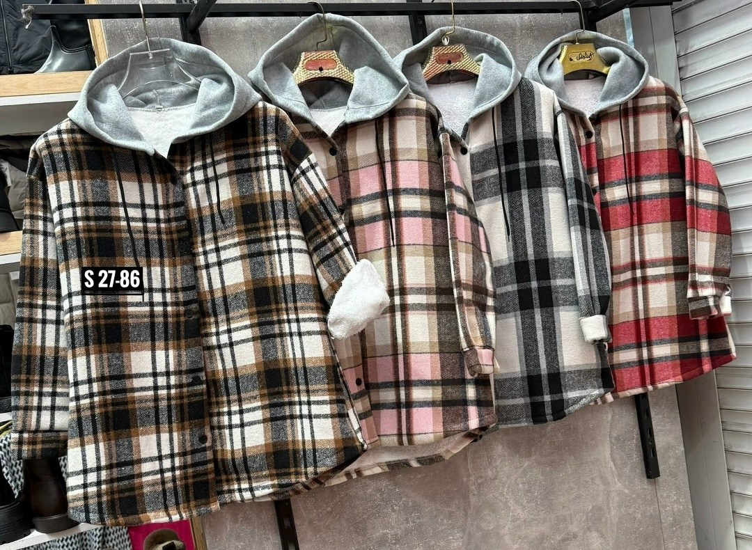 рубашка клетчатая с мехом внутри с капюшоном melidim,рубашка теплая,женская рубашка,рубашка оверсайз теплая в клетку удлиненная amy store,рубашка в клетку с капюшоном оверсайз