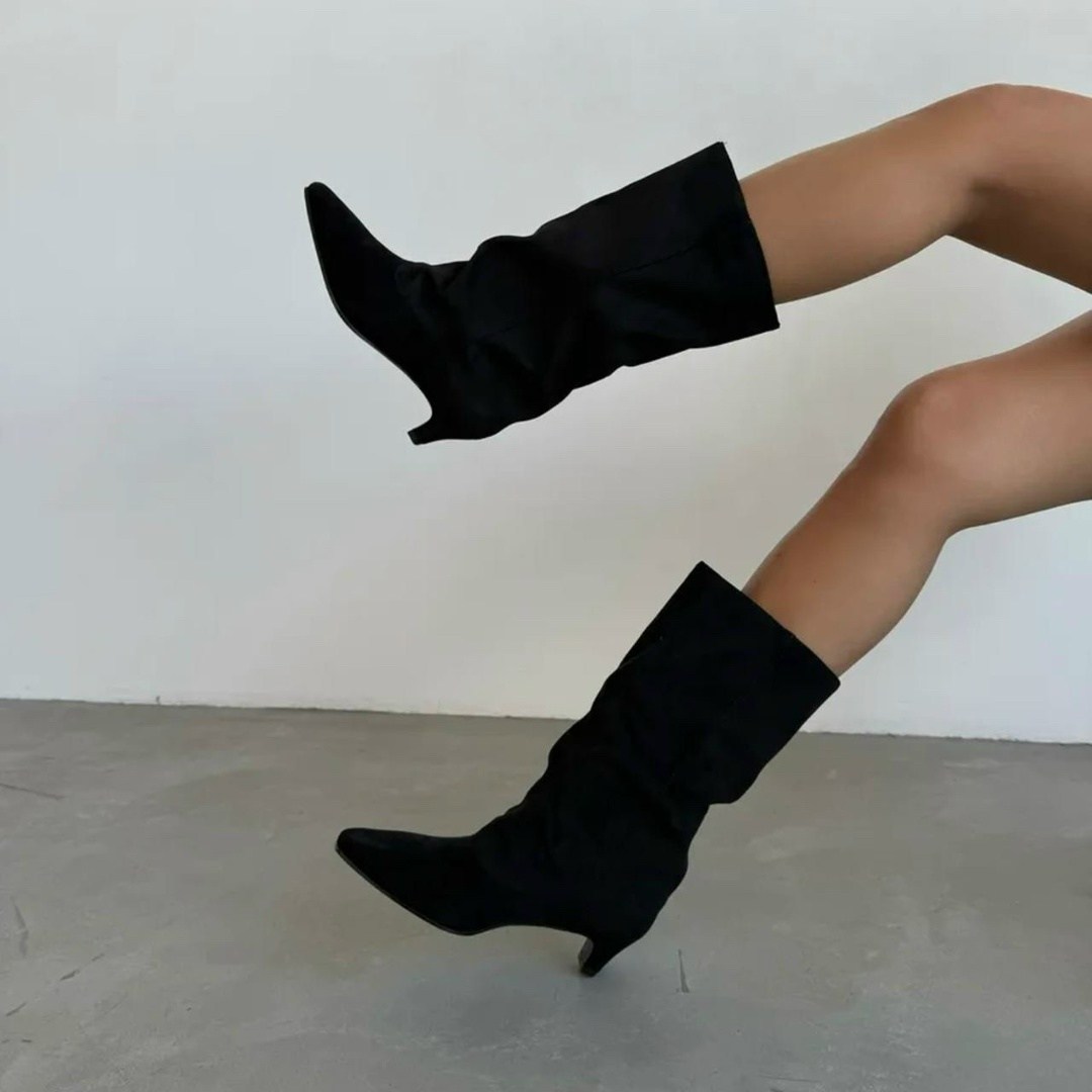 lmn ayakkabı siyah süet 6cm.aynalı topuk sivri büzgülü kadın çizme,сапоги,сапоги повседневные,сапоги женские замшевые на высоком каблуке с острым носком,сапожки