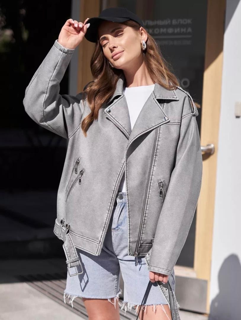 женская серая кожаная оверсайз куртка косуха,куртка кожаная косуха винтажная оверсайз,куртка косуха,кожаная куртка женская,куртка кожаная