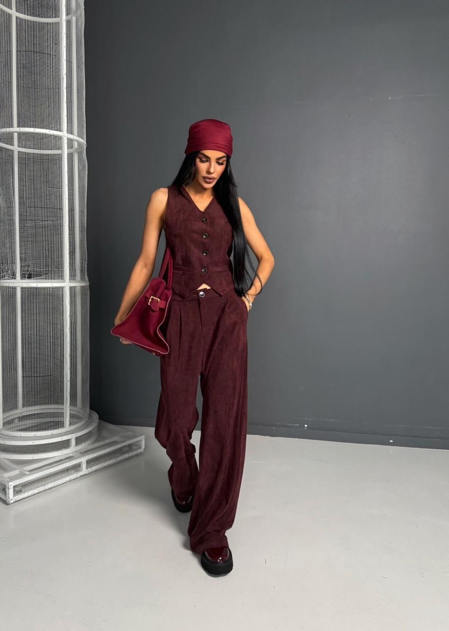 женский костюм с брюками вельветовый с жилеткой 399brn (коричневый),костюм с брюками вельветовый с жилеткой 399brn натали коричневый,костюм брючный вельветовый с жилеткой 399brn,костюм брючный вельвет