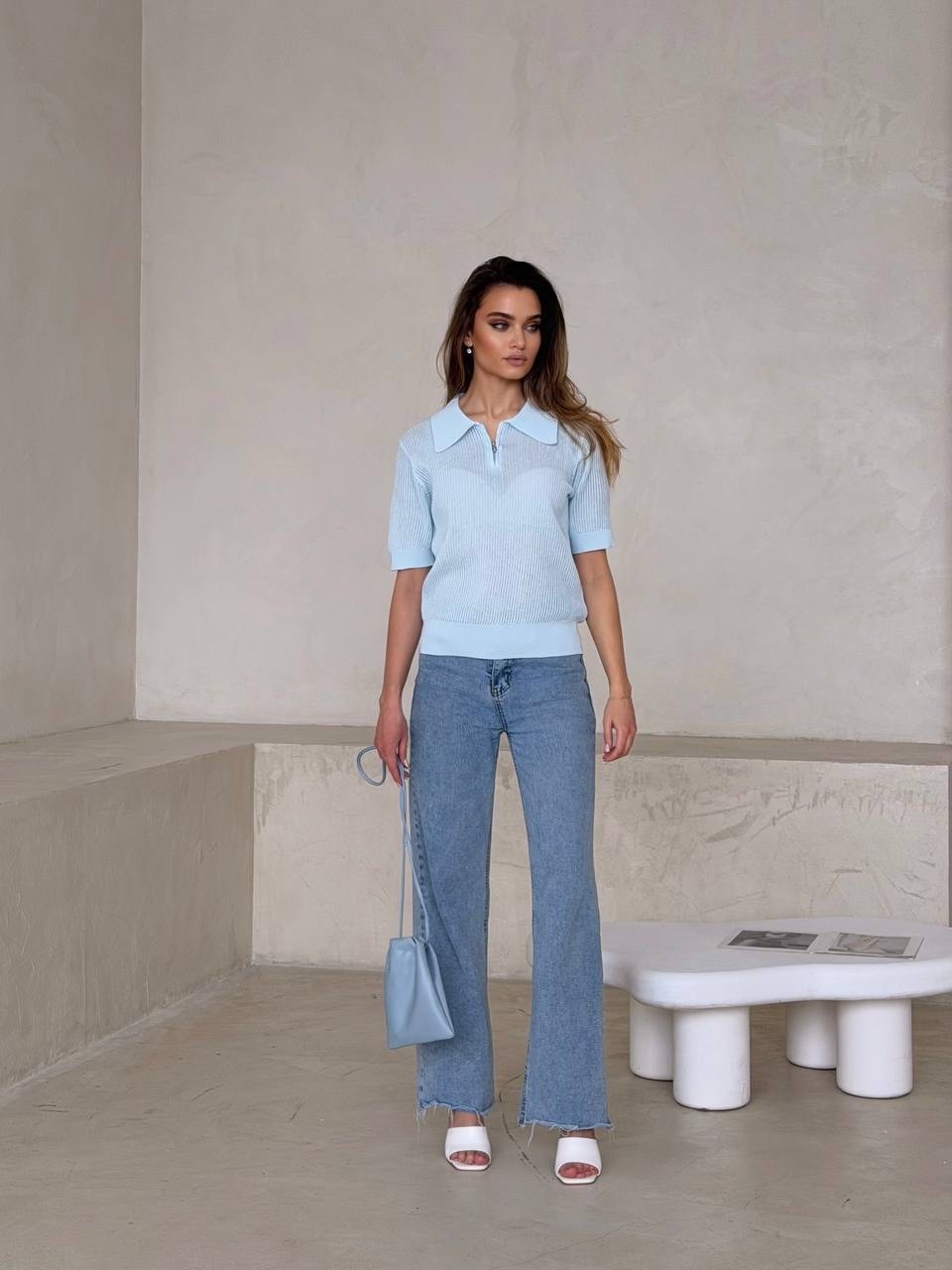 джемпер,джемпер женские,голубой джемпер,джемпер с воротником,джемпер кофт