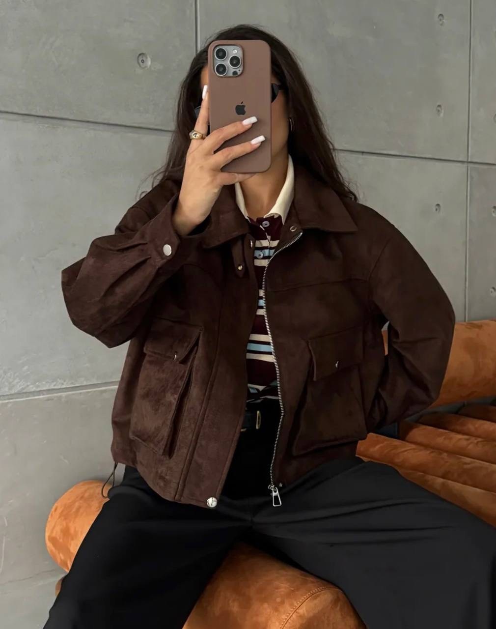 бомбер укороченный оверсайз замшевый куртка рабочего тренд saint shine,куртка замшевая,коричневая куртка,бомбер женская куртка,куртка