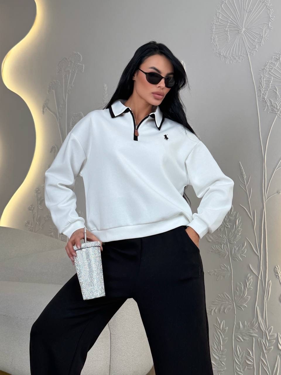 свитшот женская,женская кофта,поло кофта,свитшот поло,женская кофта белая