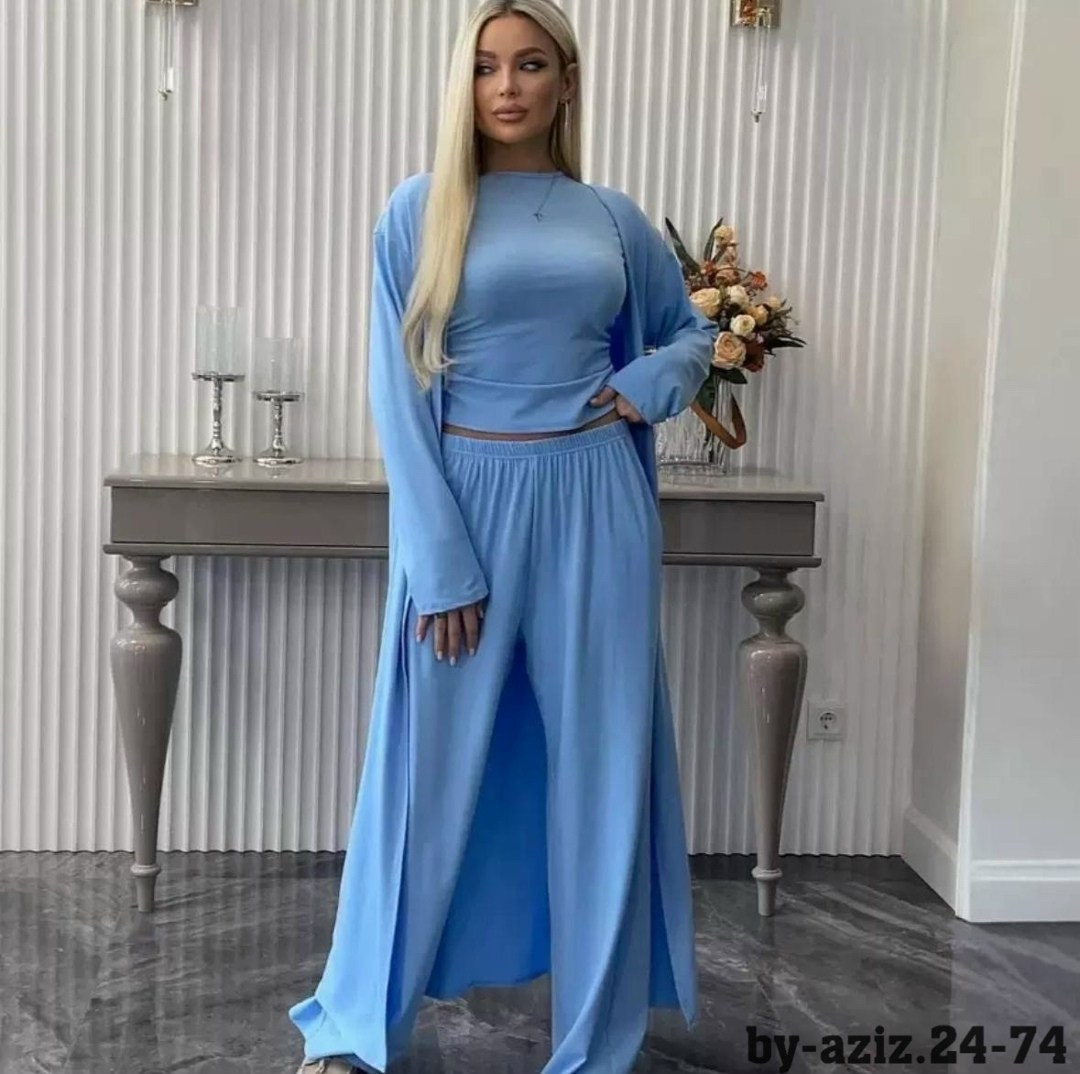 женский костюм,брючный костюм,костюм с брюками,костюм голубой,комплект одежды