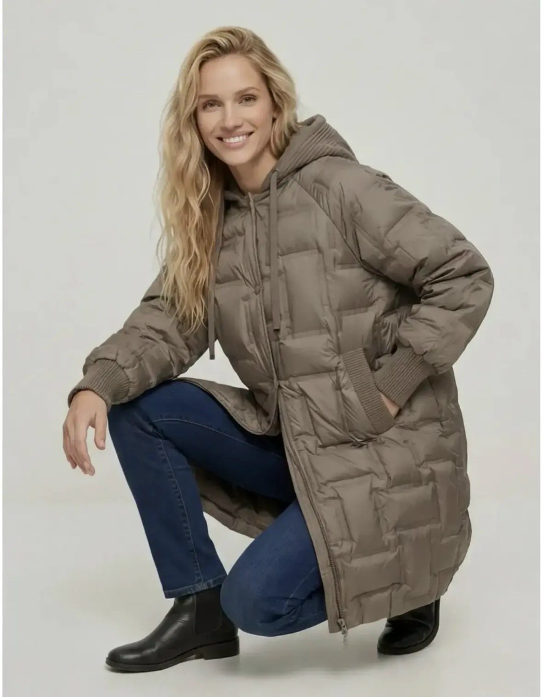 пуховик-оверсайз с капюшоном (арт. baon b001876),пуховик-оверсайз с капюшоном baon b001876,пуховик хаки женский,пуховик,женский пуховик