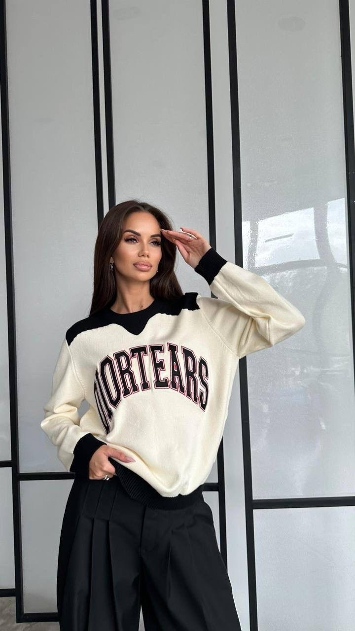 свитер оверсайз,свитшот женская,свитер оверсайз вязаный с принтом moscow tommy,свитер оверсайз вязаный с принтом,женская кофта