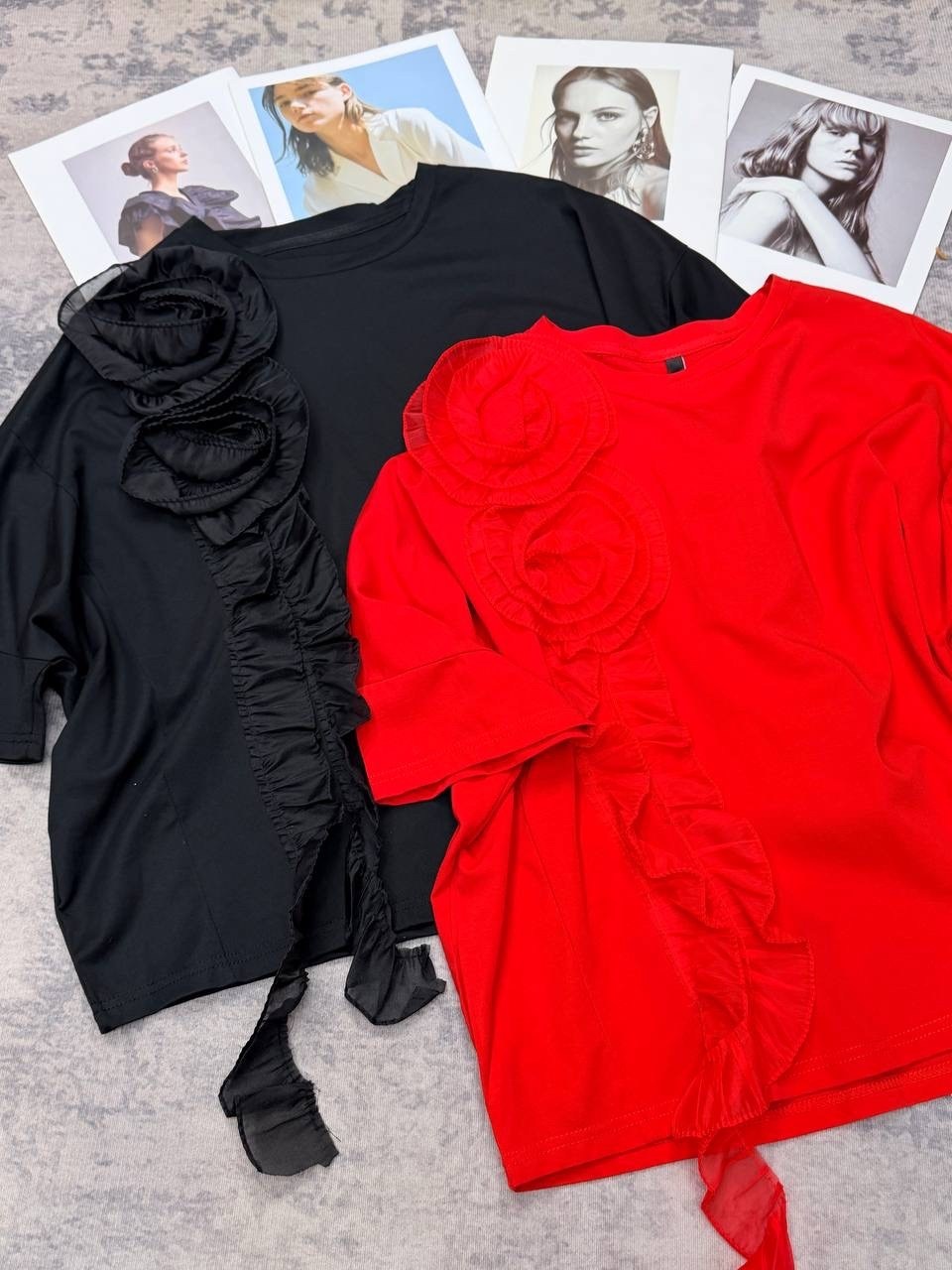 женская футболка,футболка с цветами,одежда идеи,футболки с воланами,футболка нарядная