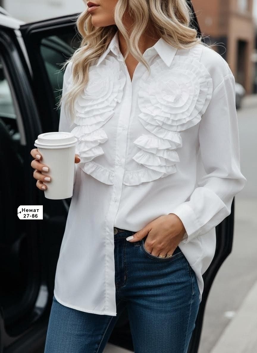 блузка с оборками,рубашка с рюшами,блузка с рюшами,модная белая блузка,рубашка с оборками