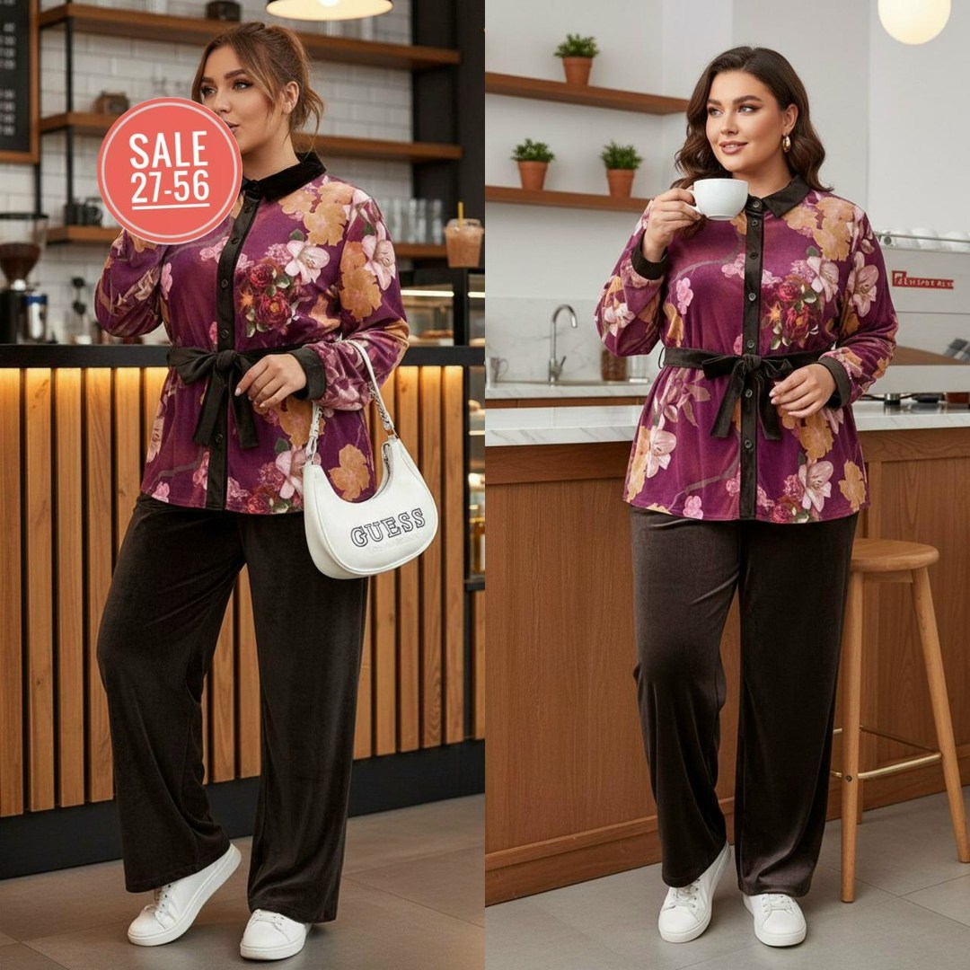 костюм с брюками,костюм велюровый,велюровый костюм брючный credo 209280473,велюровый костюм брючный credo,костюм женский велюровый большого размера