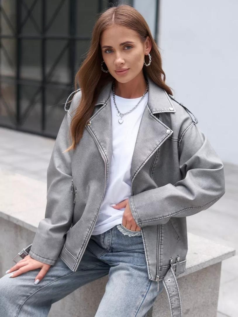 женская серая кожаная оверсайз куртка косуха,куртка кожаная косуха винтажная оверсайз,куртка косуха,кожаная куртка женская,куртка кожаная