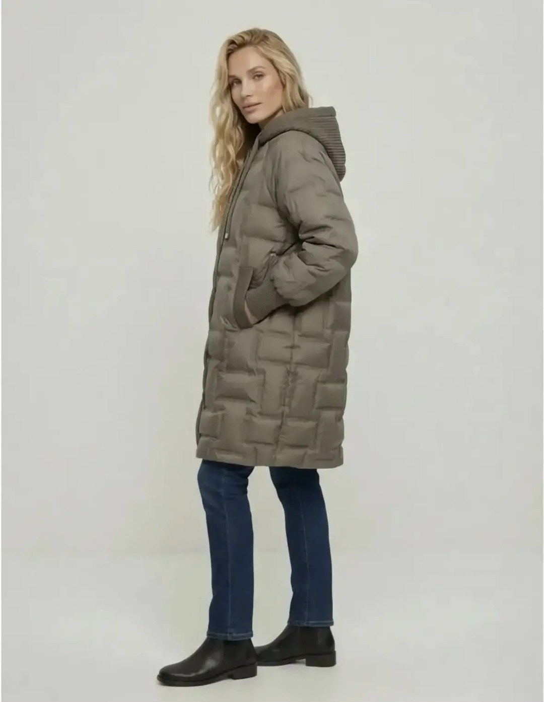 пуховик-оверсайз с капюшоном (арт. baon b001876),пуховик-оверсайз с капюшоном baon b001876,пуховик хаки женский,пуховик,женский пуховик