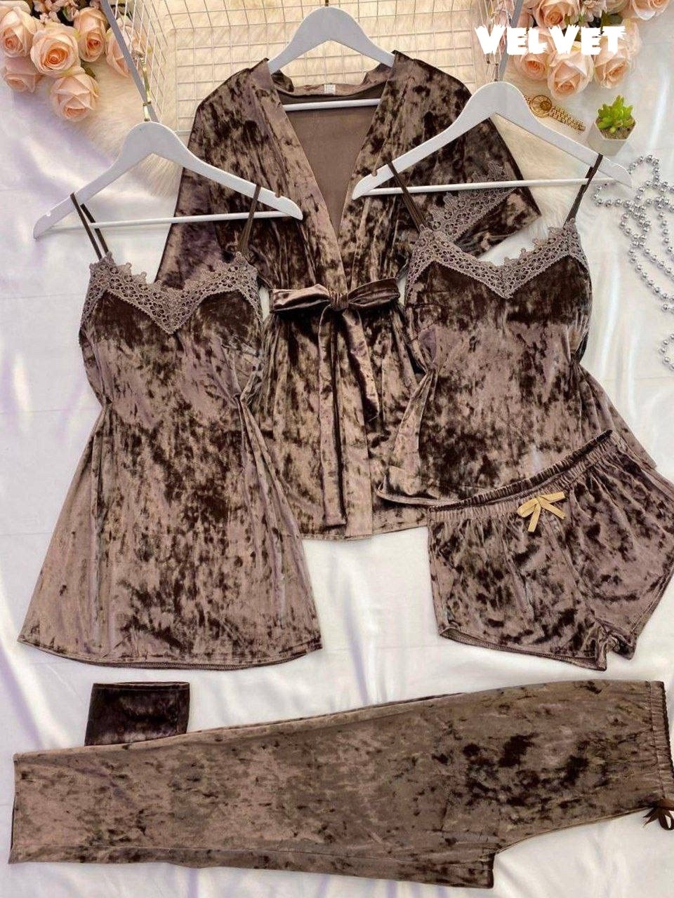 пижама комплект 5 в 1,пижама велюровая женская,пижама велюровая со штанами комплект 5 в 1,пижама комплект женская,комплект пижамный тройка велюр