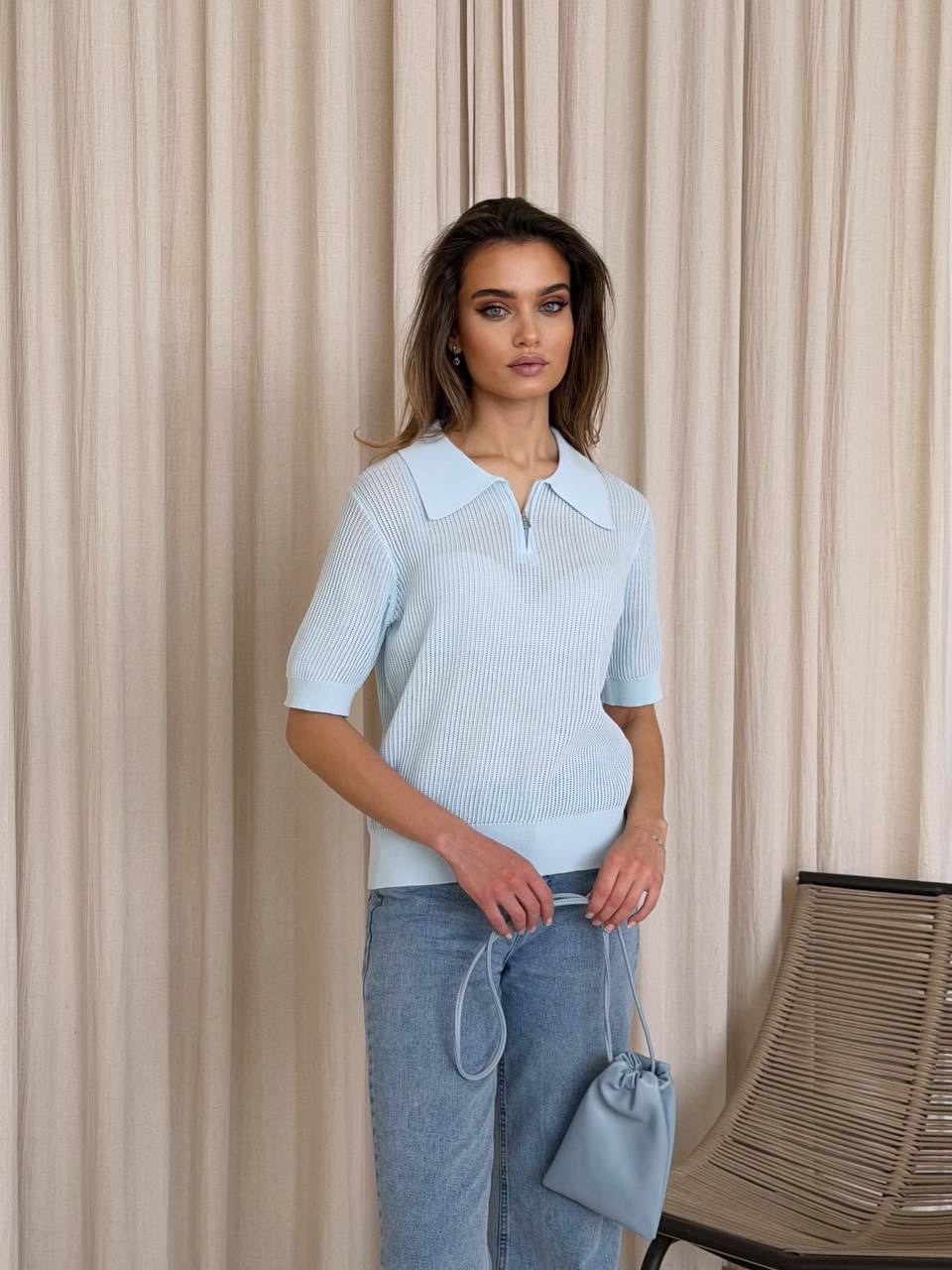 джемпер,джемпер женские,голубой джемпер,джемпер с воротником,джемпер кофт