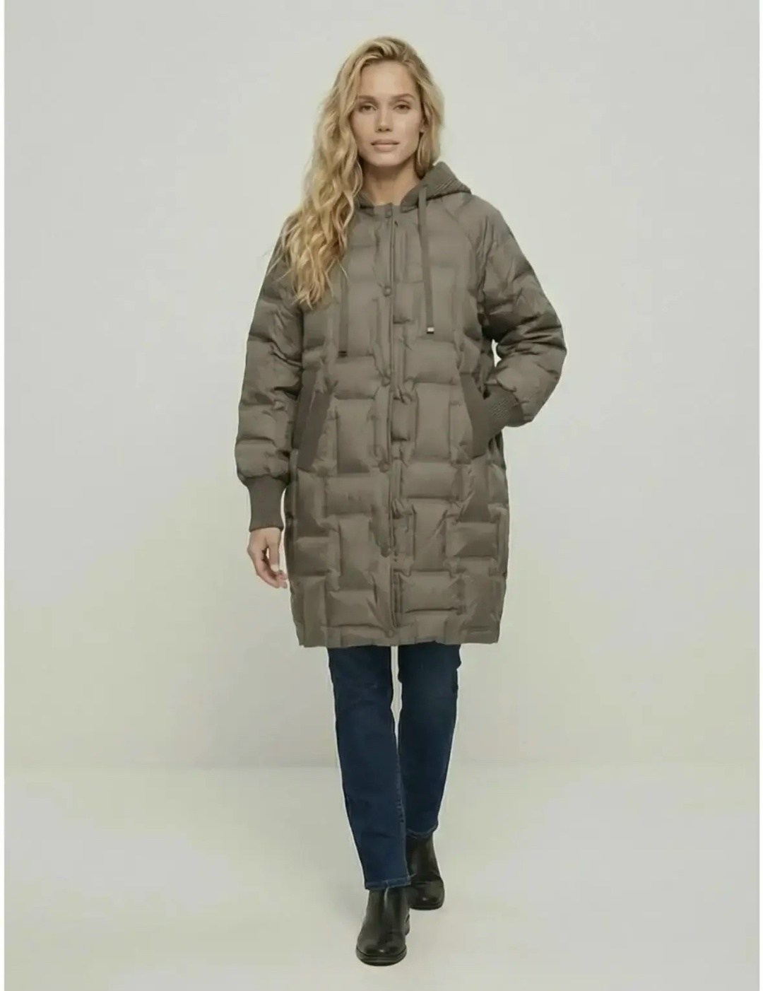 пуховик-оверсайз с капюшоном (арт. baon b001876),пуховик-оверсайз с капюшоном baon b001876,пуховик хаки женский,пуховик,женский пуховик