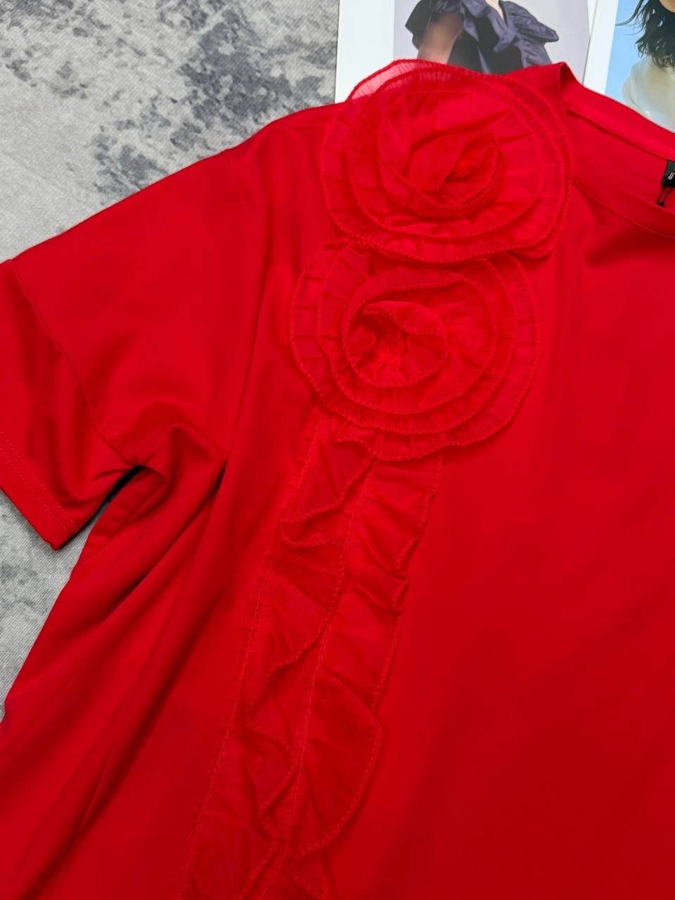 женская футболка,футболка с цветами,одежда идеи,футболки с воланами,футболка нарядная