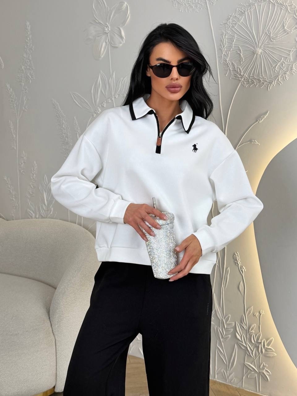 свитшот женская,женская кофта,поло кофта,свитшот поло,женская кофта белая