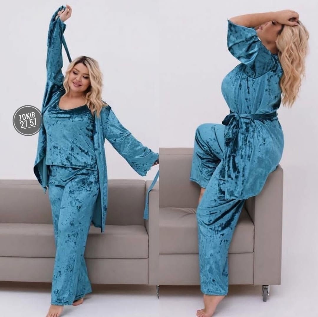 пижама больших размеров велюровая,пижама женская велюр,пижама комплект женская,комплект пижамный тройка велюр,женская пижама больших размеров